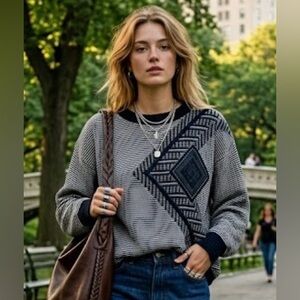 90s Vintage Knit Sweater leather geometric grandpacore streetwear grunge Y2K M